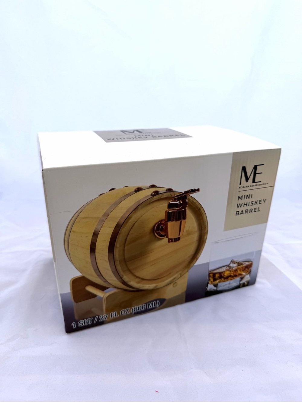 ME Makeover Essentials Light Wood Mini Whiskey Barrel with Copper Tap Accent